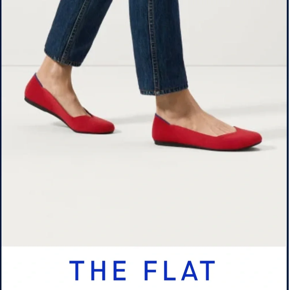 Rothy's Red Knit Ballet Flats with Blue Trim - Picture 5 of 10